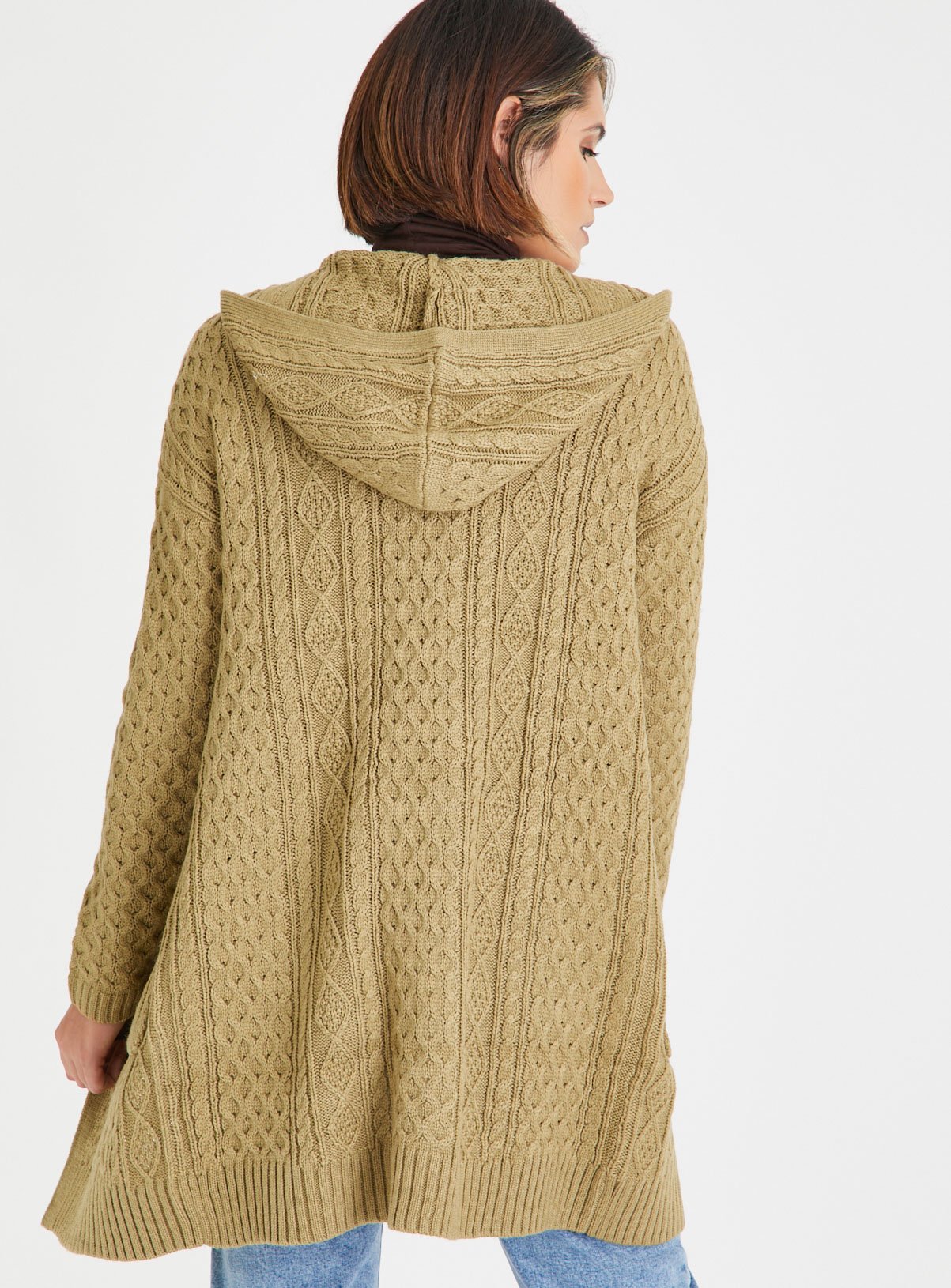 Tan Cable Hooded Cardigan 12 - Image 4 thumbnail