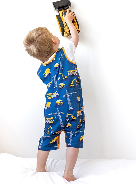 Blue Blue FRED & NOAH Construction Print Shoulder Popper Romper (6-12 Months) - Fred and Noah by Sainsbury's