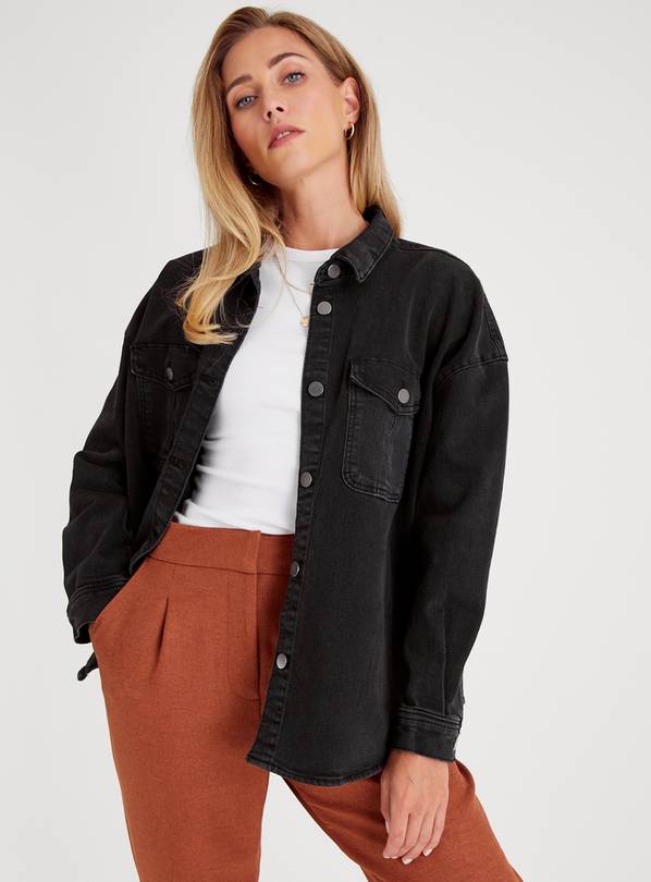 Oversized denim shirt store black