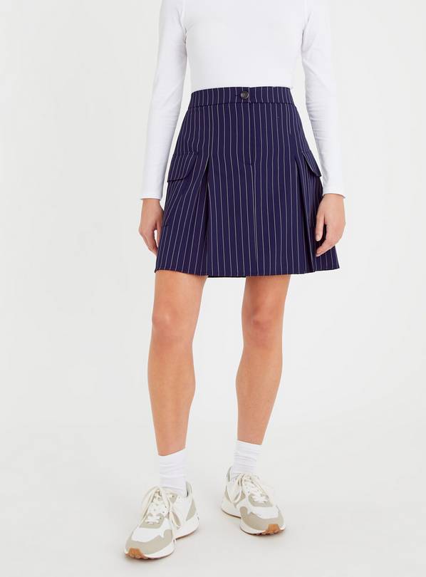 Navy Pinstripe A-Line Skirt 10