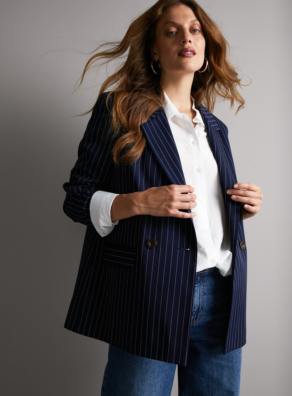 Navy Pinstripe Double Breasted Coord Blazer