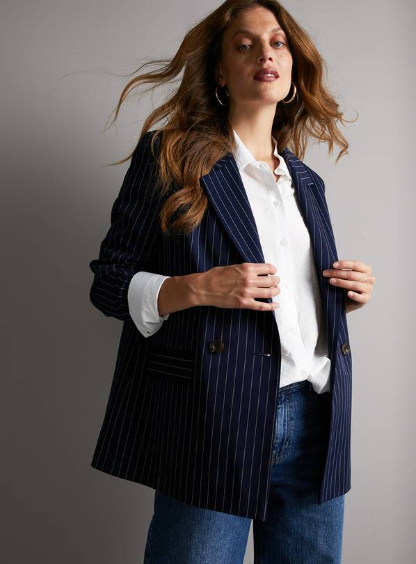 Navy Pinstripe Double Breasted Coord Blazer 12