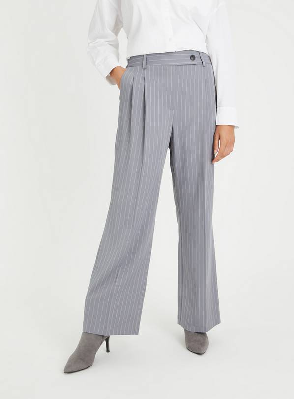 Buy Grey Pinstripe Wide Leg Coord Trousers 8S, Trousers