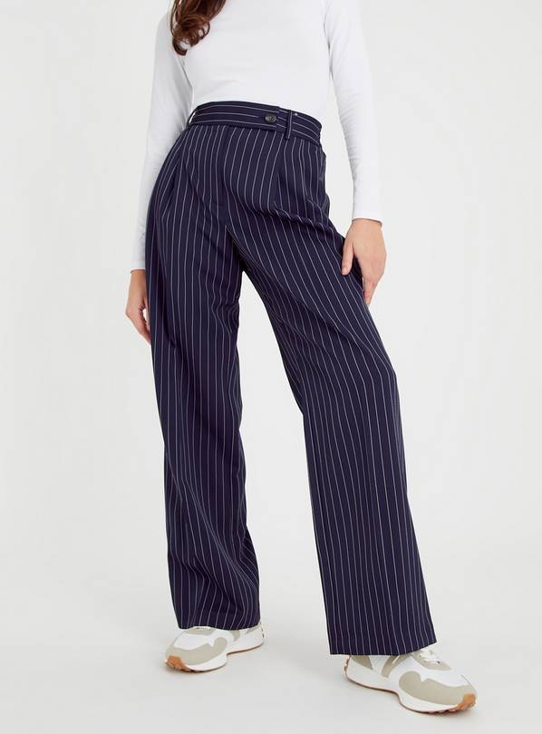 WIDE LEG PINSTRIPE PANTS - Navy blue