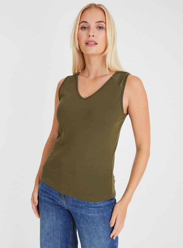 Khaki Lace Yoke Vest Top 16