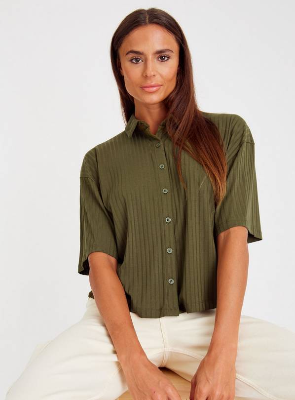 Khaki Wide Ribbed Boxy Shirt 20