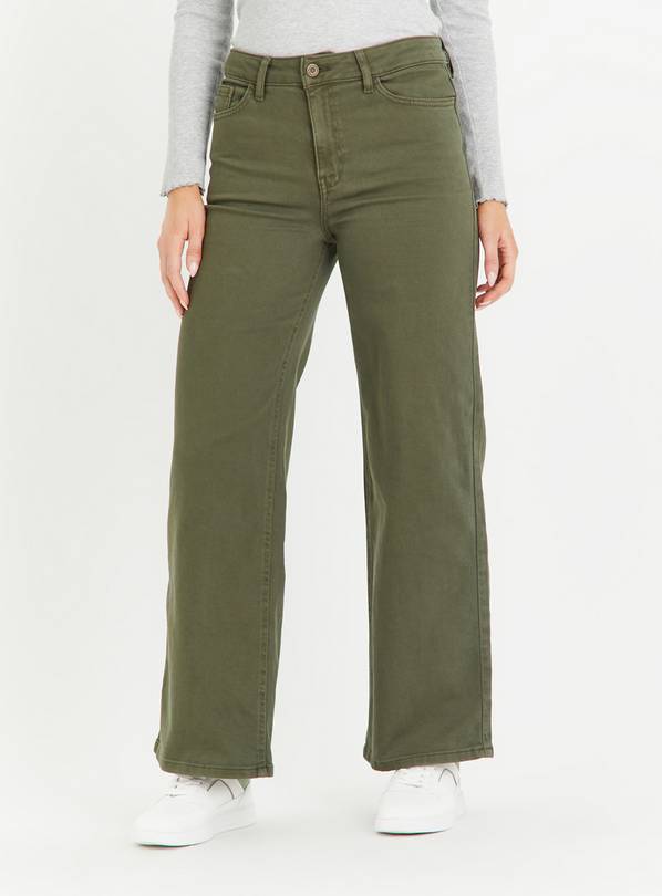 Buy Khaki Wide Leg Jeans 14L | Jeans | Argos