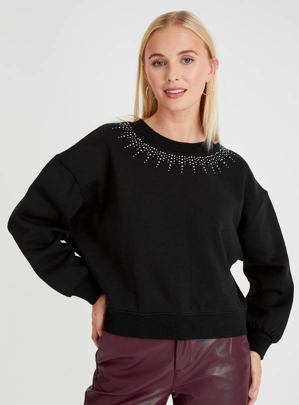 Black Embellished Boxy Sweatshirt XL