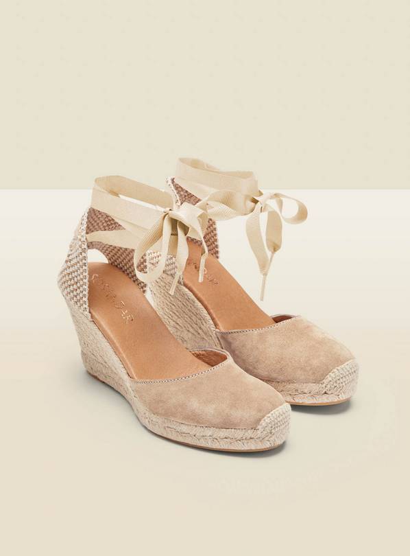 SOSANDAR Taupe Perla Suede Valenciana Wedge Espadrille 7
