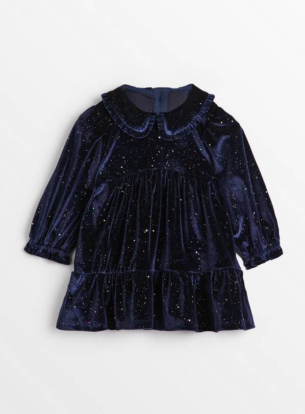Navy Sparkle Velour Dress Up to 3 mths