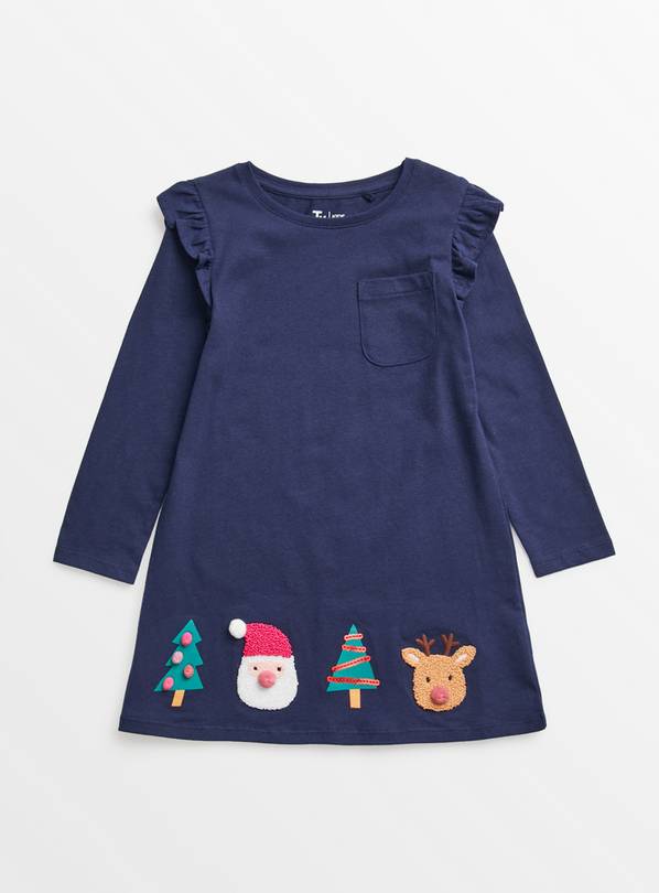 Navy Jersey Christmas Detail Dress 1-1.5 years