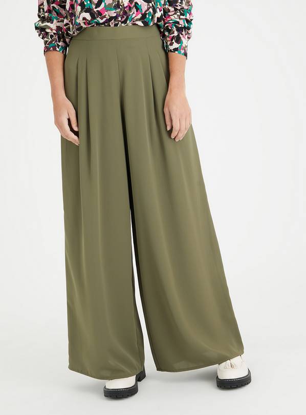 Buy Black Wide Leg Pleated Trousers 16R | Trousers | Tu