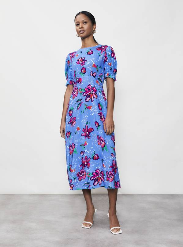 Navy and pink floral midi clearance dress