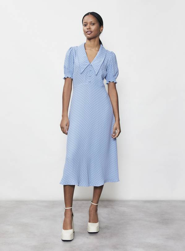 Blue spot outlet midi dress