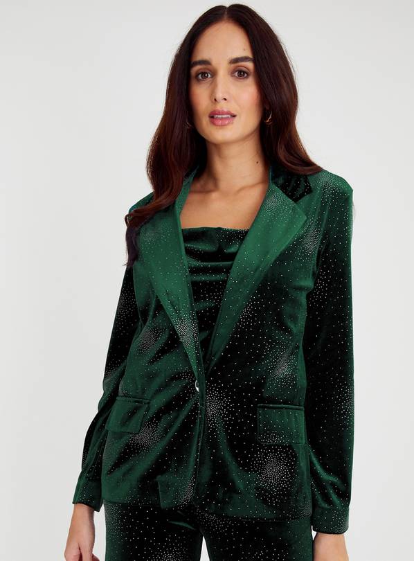 Green Embellished Velvet Blazer 8