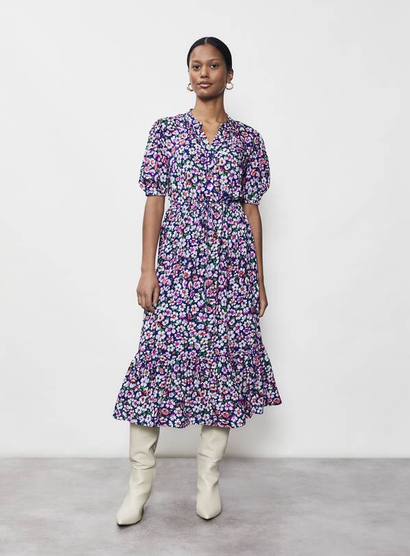 Buy FINERY Madelyn Navy Daisy Midi Dress 8 | Dresses | Tu