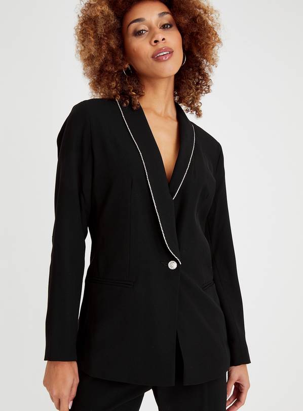 Slim Stretch Textured Tailored Blazer - Black, Blazers