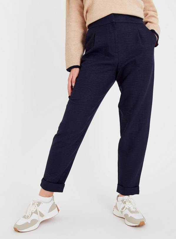 Navy Tapered Pintuck Trousers 14