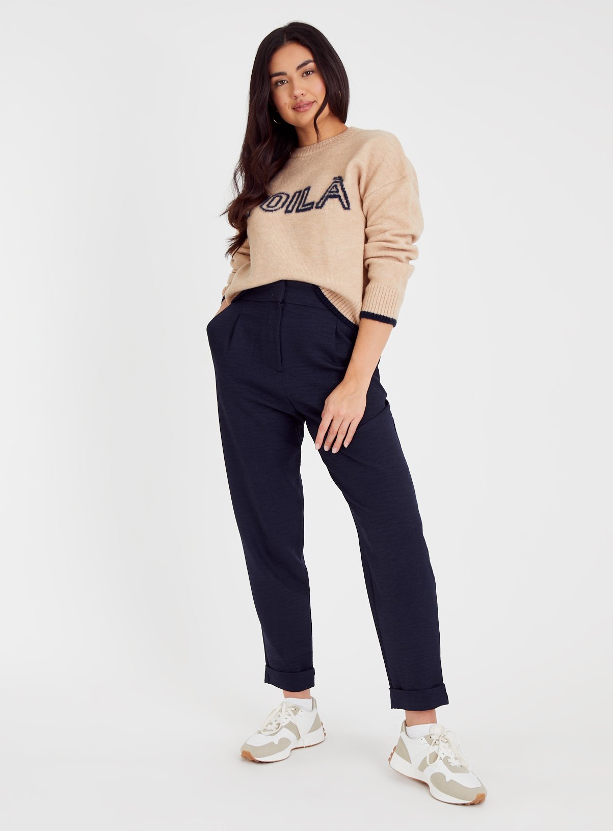 Navy Tapered Pintuck Trousers 22 - Image 2 thumbnail