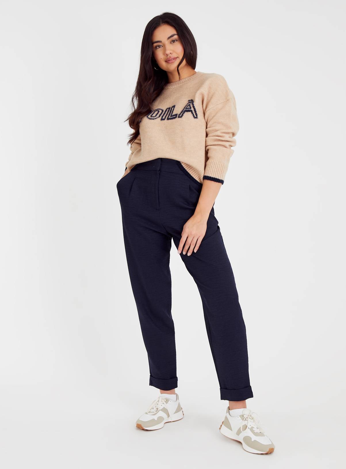 Navy Tapered Pintuck Trousers 22 - Image 2
