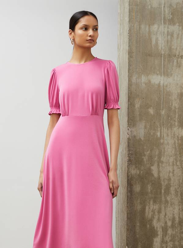 pink midi dress with sleeves