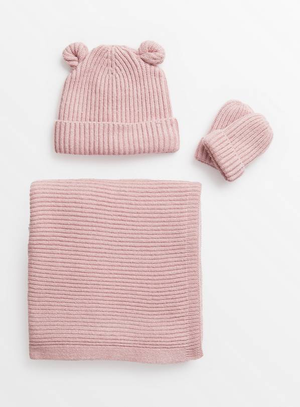 Pink Blanket, Hat & Mittens Gift Set  One Size