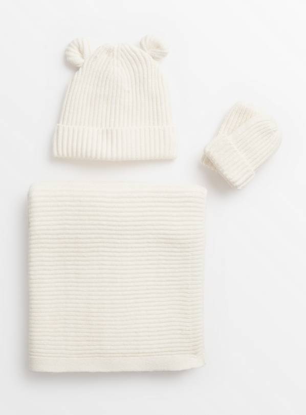 Cream Blanket, Hat & Mittens Gift Set One Size