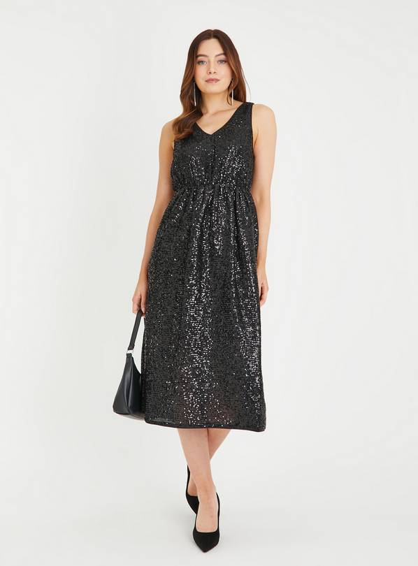 Black Sequin V Neck Midi Dress 12