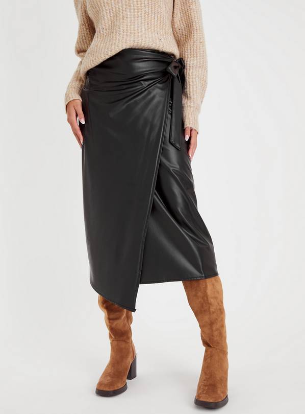 Buy Black Faux Leather Wrap Skirt 16 | Skirts | Tu