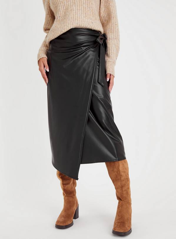 Buy Black Faux Leather Wrap Skirt 20 Skirts Tu