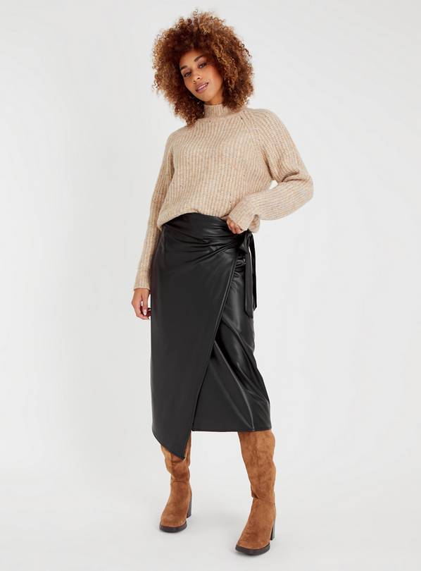 Buy Black Faux Leather Wrap Skirt 12 | Skirts | Tu