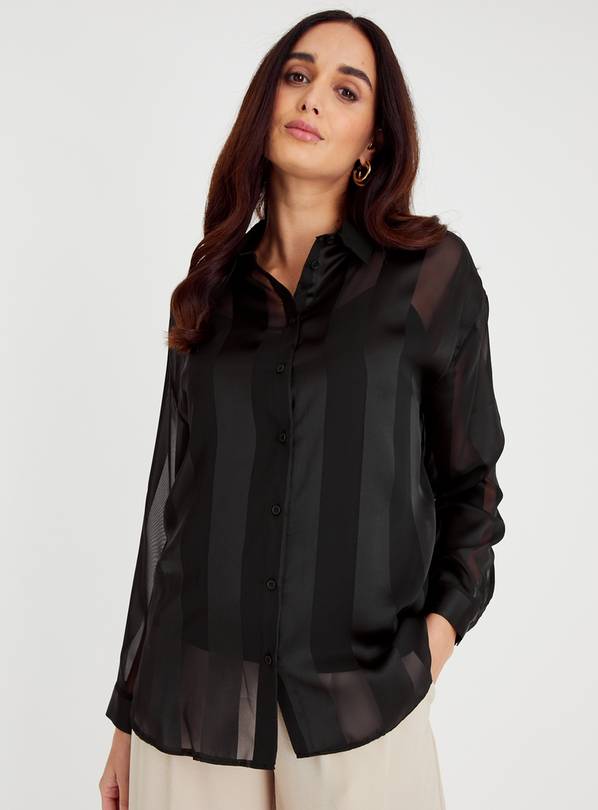 Black Satin Stripe Oversized Shirt 22