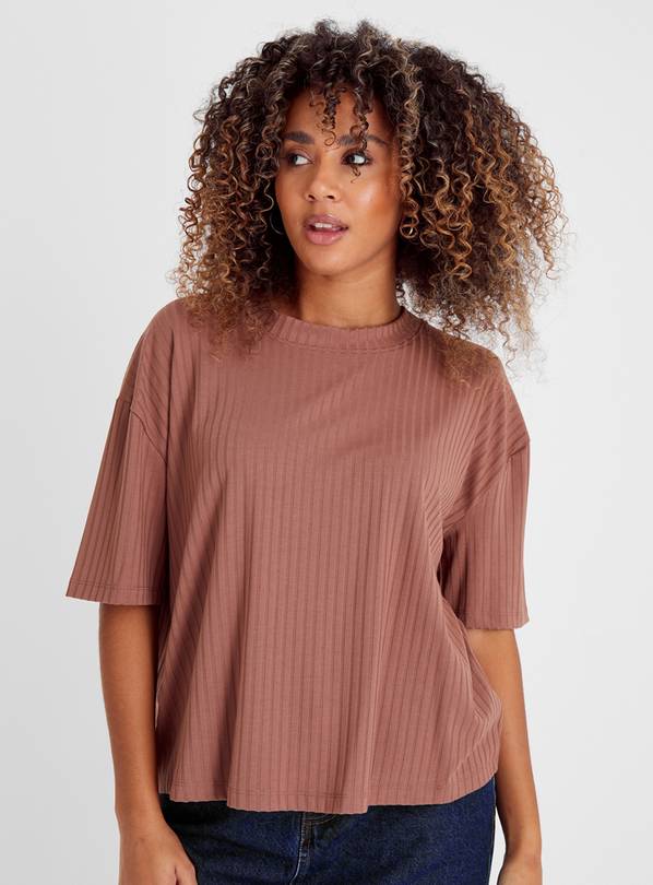 Brown Oversized Ribbed T-Shirt 10