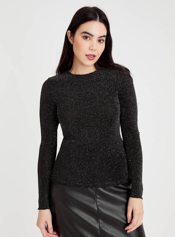 Buy Black Sparkle Slim Fit Lettuce Hem Top 12 Tshirts Argos