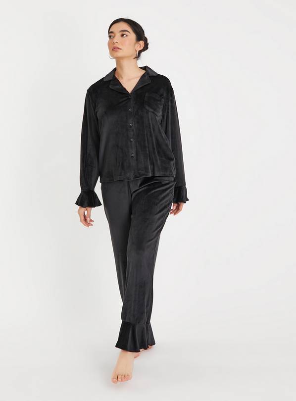 Black Velour Frill Traditional Pyjamas 12