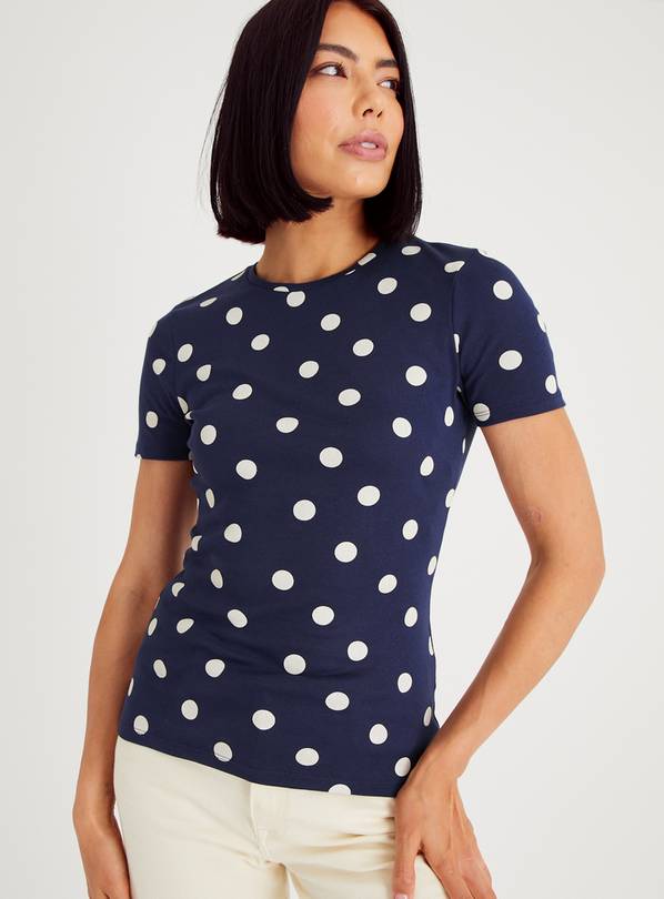 Buy Navy & White Spot Slim Fit T-Shirt 20 | T-shirts | Argos