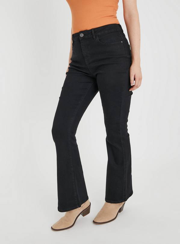 Vibrant Black High Rise Crossover Waist Flare Jeans