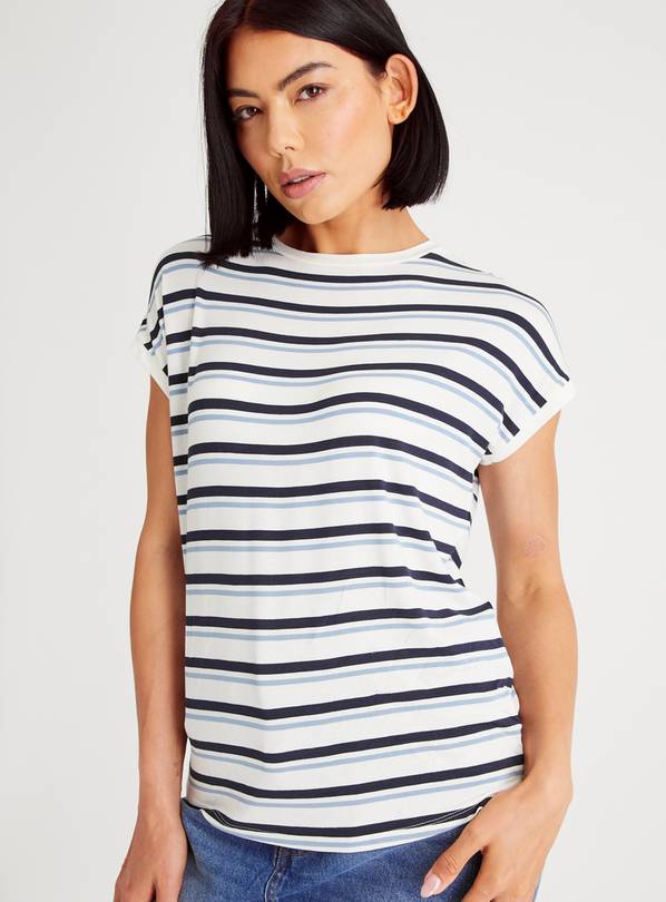 Buy Cream Stripe Relaxed Fit T-Shirt 12 | T-shirts | Argos