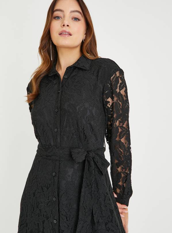 Buy Black Lace Midi Shirt Dress 20 | Dresses | Tu