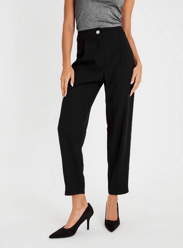 Glitter Stripe Tapered Trousers in Black