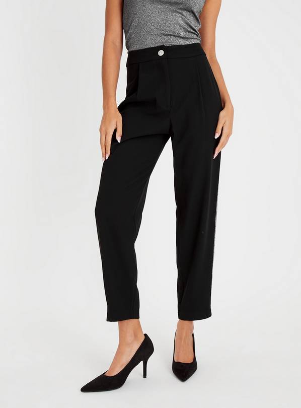 Black Sparkle Stripe Tapered Trousers 12R