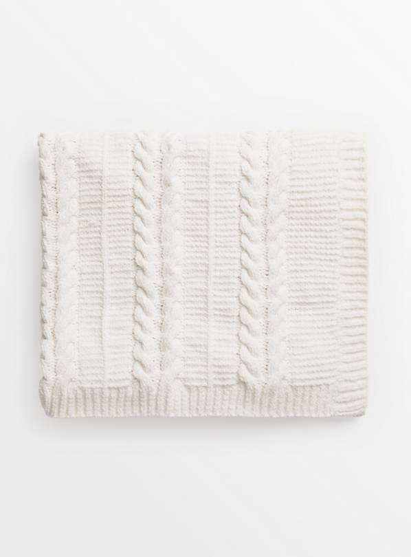 Cream Cable Knit Chenille Baby Blanket One Size