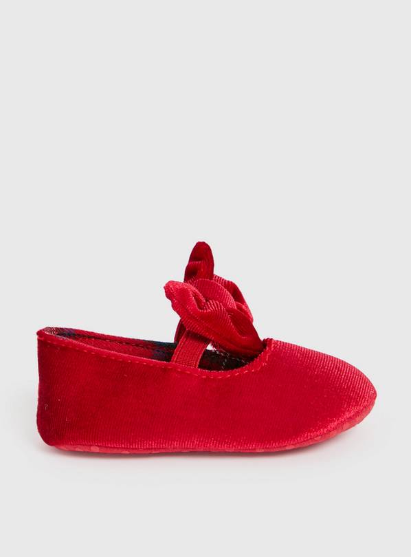 Red Velvet Bow Shoes Up to 3 mths
