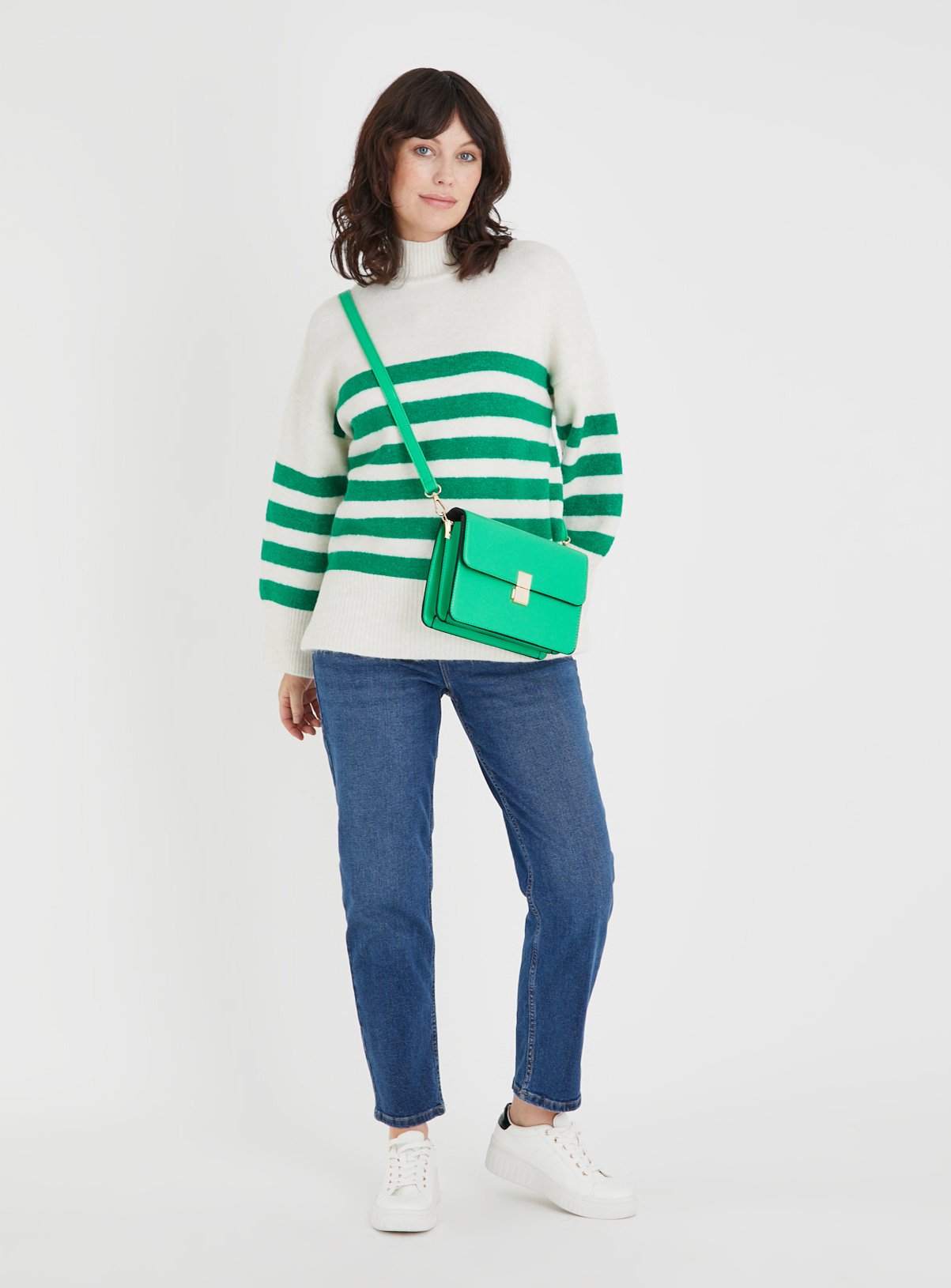 White & Green Stripe High Neck Jumper 24 - Image 2 thumbnail