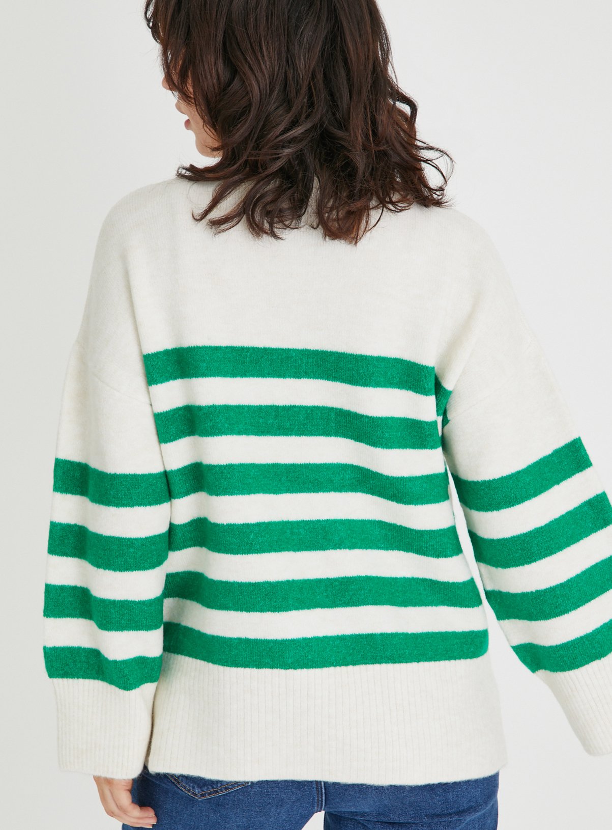 White & Green Stripe High Neck Jumper 24 - Image 5 thumbnail