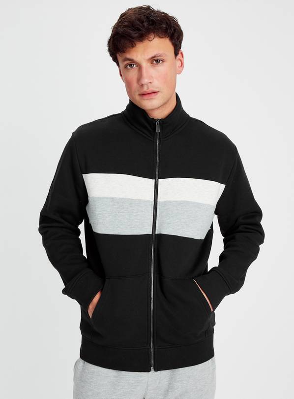 Black Colour Block Zip-Through Sweatshirt M