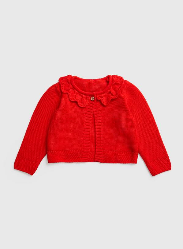 Red Frill Collar Cardigan Up to 3 mths