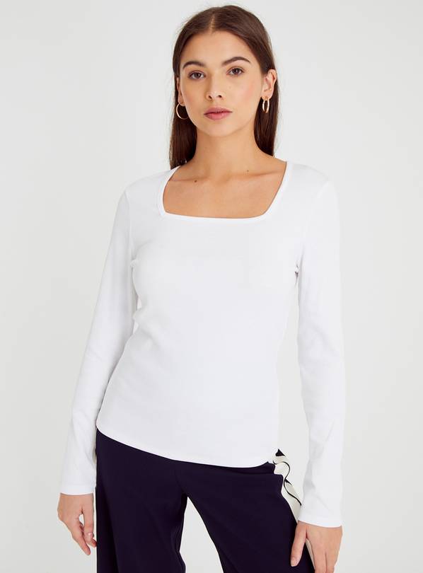 White Square Neck Slim Fit Ribbed Top 22