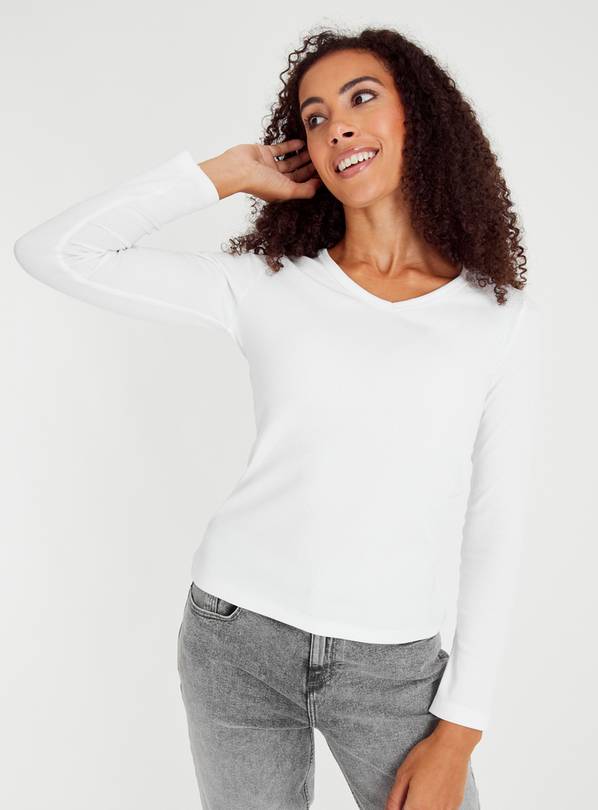 Buy White V Neck Long Sleeve Top 18 | T-shirts | Tu