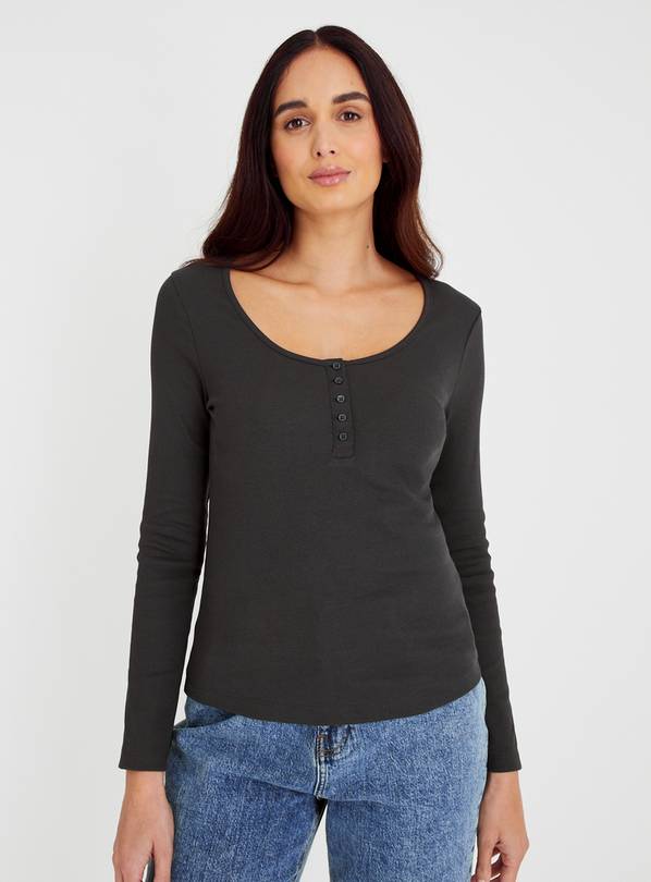 Black Long Sleeve Henley Top 16